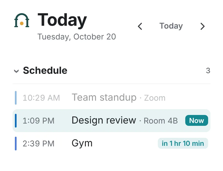 Schedule on the Today page