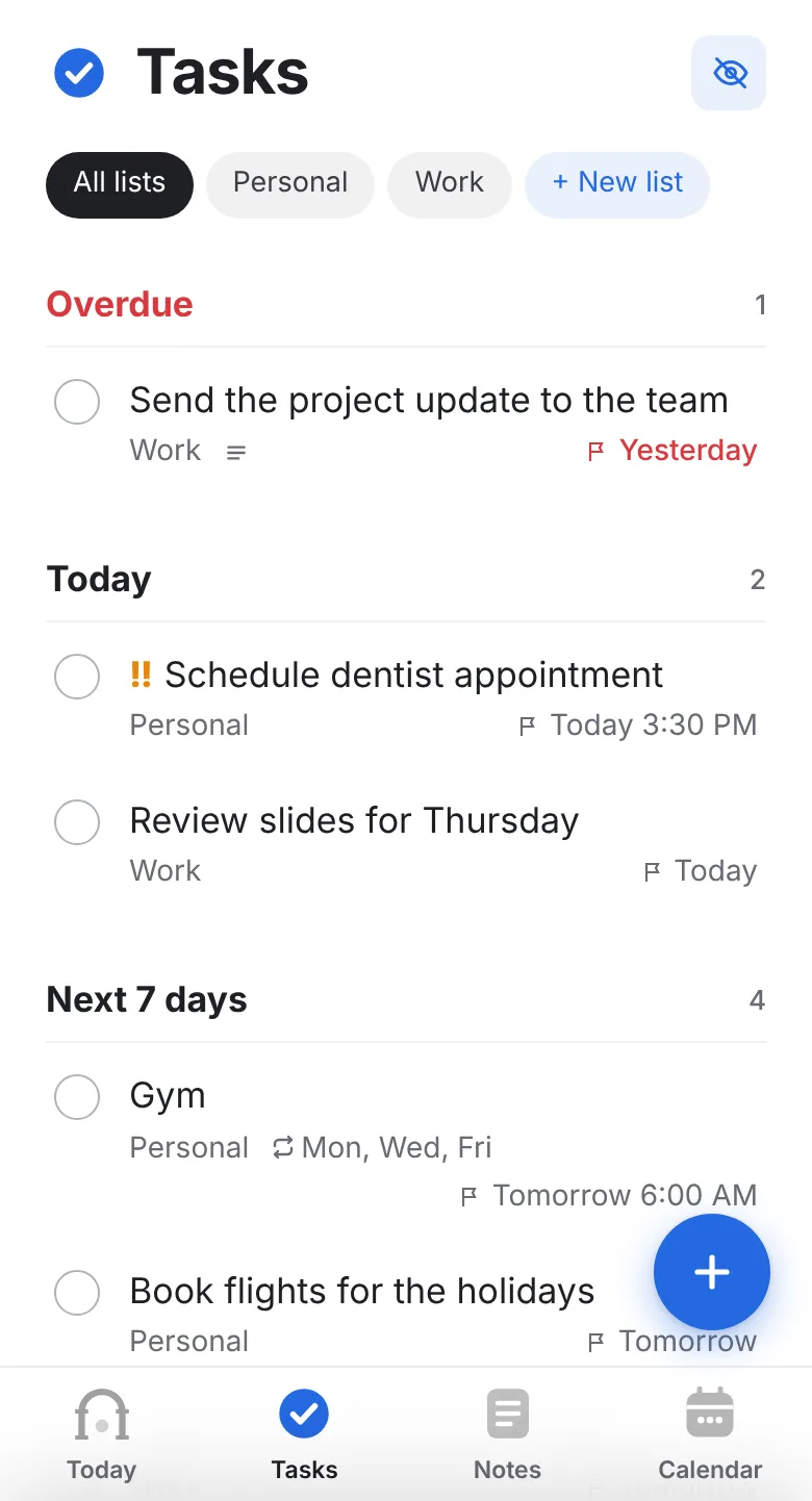 Tasks page